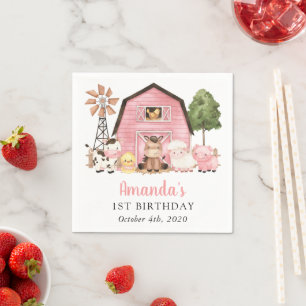 Farm Animals, Cute Animals, Barn, First Birthday Napkin