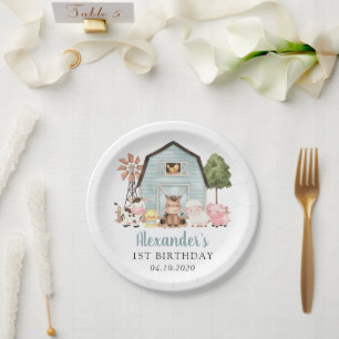 Farm Animals, Cute Animals, Barn, First Birthday Paper Plate