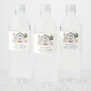 Farm Animals, Cute Animals, Blue Barn, Baby Shower Water Bottle Label