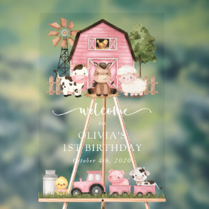 Farm Animals, Cute Animals, First Birthday Welcome Acrylic Sign