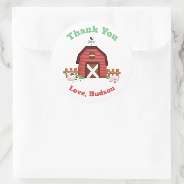 Farm Animals Cute Birthday Thank You - GLS Classic Round Sticker (Bag)