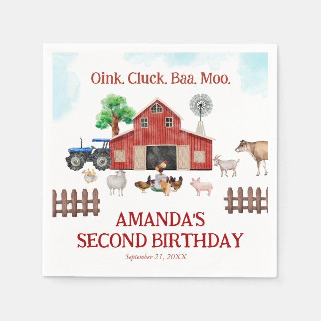 Farm Animals Cute Red Barnyard Farm Balloon Napkin (Front)