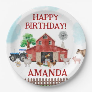 Farm Animals Cute Red Barnyard Farm Balloon Paper Plate