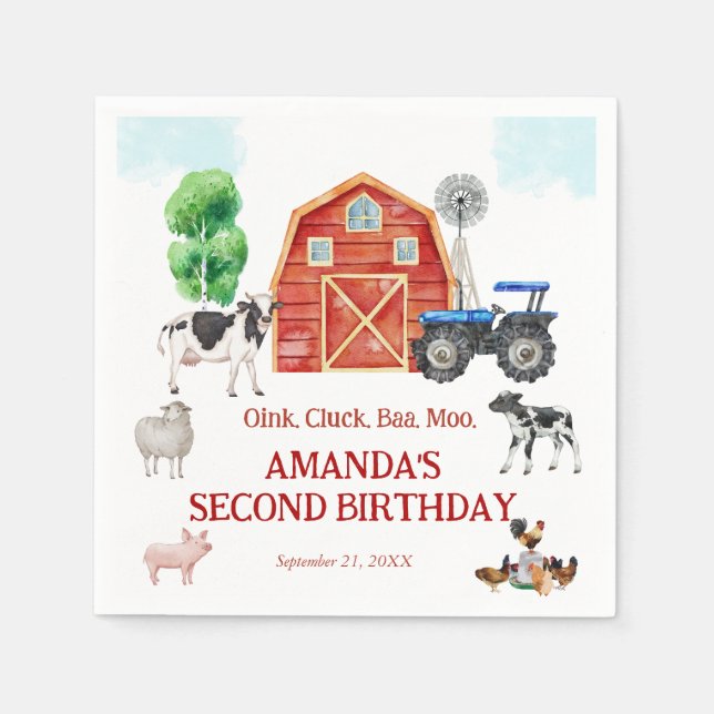 Farm Animals Cute Red Barnyard Farm Napkin (Front)