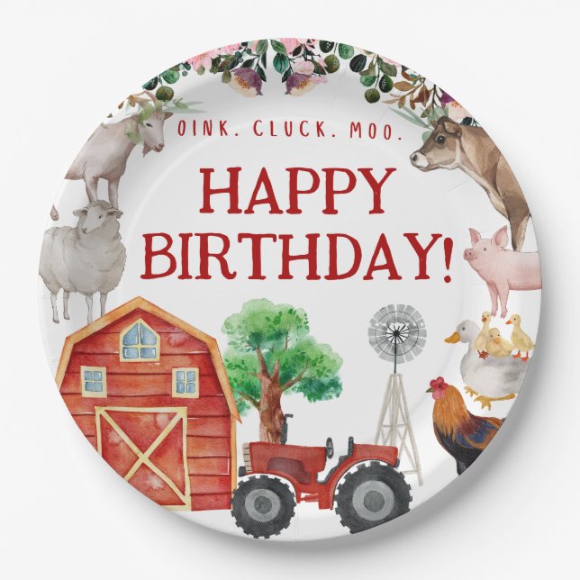 Farm Animals Cute Red Barnyard Farm Paper Plate (Front)