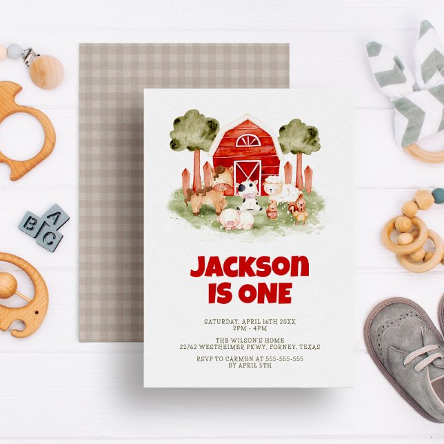 Farm Animals Cute Watercolor Boy 1st Birthday Invitation (Creator Uploaded)