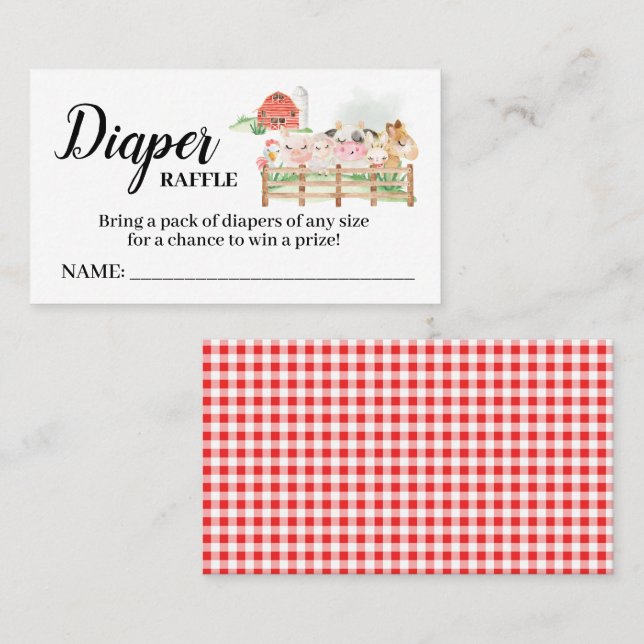 Farm Animals Diaper Raffle Ticket Baby Shower Card (Front/Back)