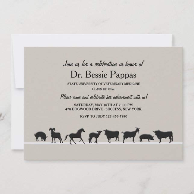 Farm Animals Dr. of Veterinary Medicine Graduation Invitation (Front)