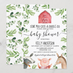 Farm Animals Foliage Baby Shower Invitation