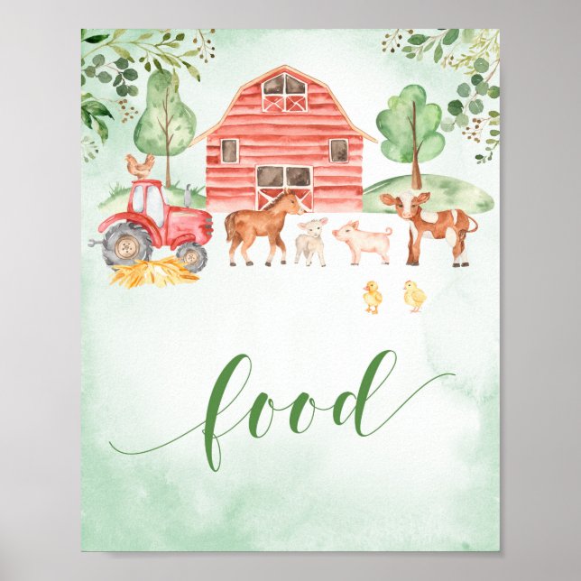Farm animals food sign for boy baby shower (Front)