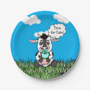 Farm Animals Funny Cow Baby Shower Its a Boy Paper Plate