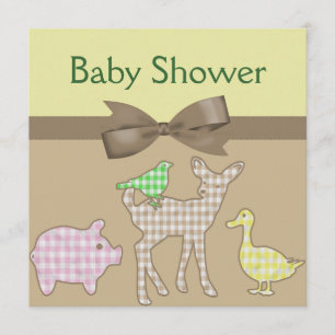 Farm Animals Gingham Neutral Baby Shower Invitation