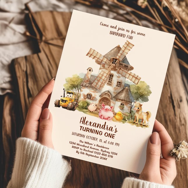 Farm Animals Girl 1st Birthday Invitation (Creator Uploaded)