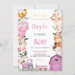 Farm Animals Girl Birthday Party Invitation