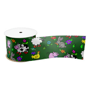 Farm Animals Green Ribbon Satin Ribbon