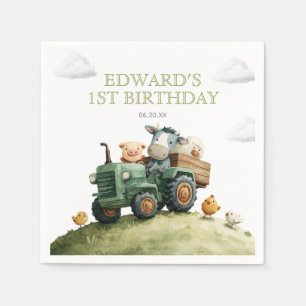 Farm Animals Green Tractor Birthday Napkin
