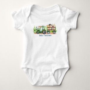   Farm Animals Green Tractor Boys  Baby Bodysuit