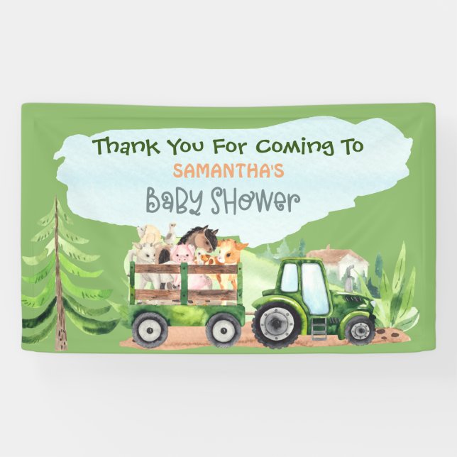   Farm Animals Green Tractor Boys Baby Shower  Banner (Horizontal)