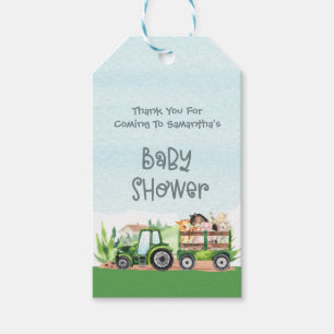 Farm Animals Green Tractor Boys Baby Shower Gift Tags