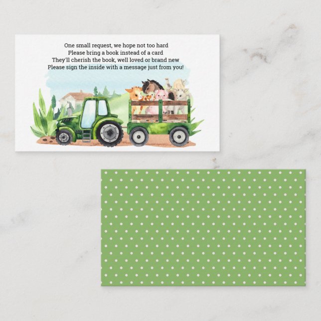   Farm Animals Green Tractor Boys Book  Enclosure Card (Front/Back)