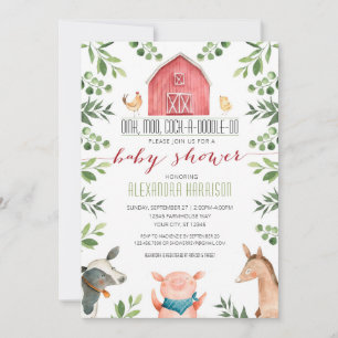 Farm Animals Greenery Baby Shower Invitation