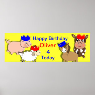 Farm Animals Happy Birthday Personalised Banner Poster