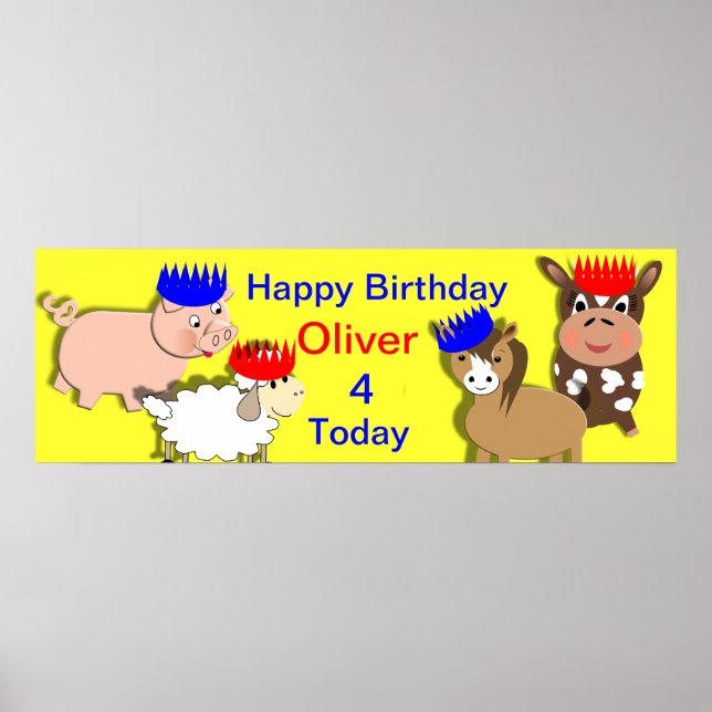 Farm Animals Happy Birthday Personalised Banner Poster (Front)