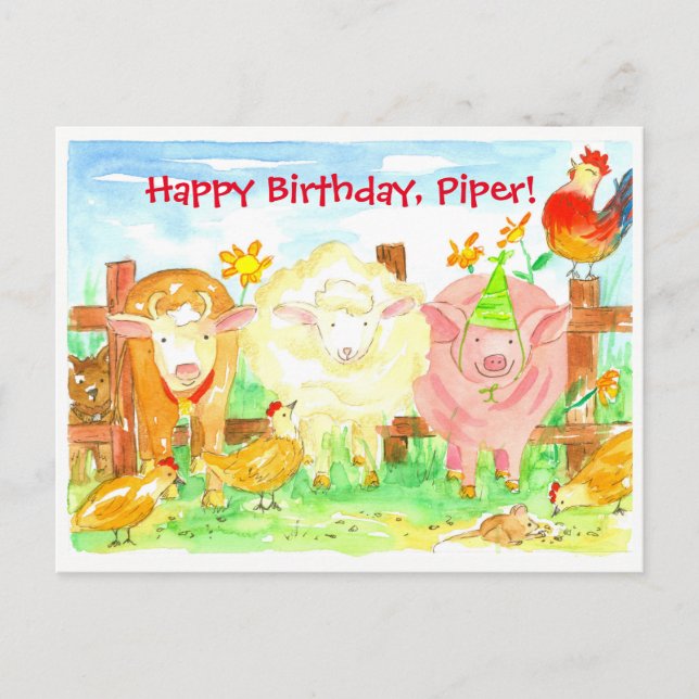 Farm Animals Happy Birthday Postcard (Front)