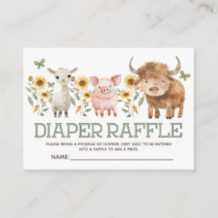 Farm Animals Highland Cow Baby Diaper Raffle Enclosure Card