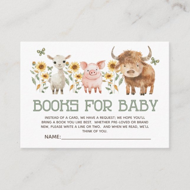 Farm Animals Highland Cow Books Baby Enclosure Card (Front)