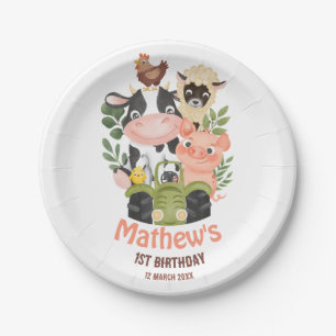 Farm animals Holy Cow 1st 2nd Birthday Paper Plate