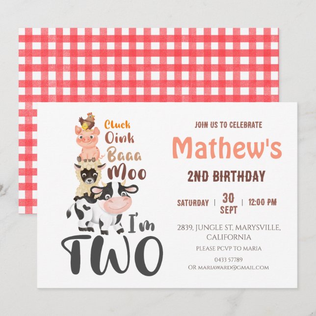 Farm animals Holy Cow First 1st Birthday Invitation (Front/Back)