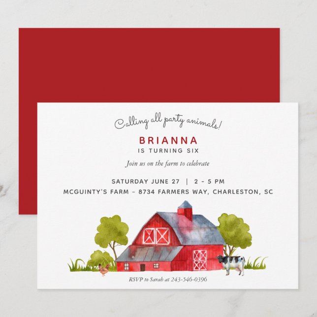 Farm Animals Horizontal Birthday Celebration | Invitation (Front/Back)