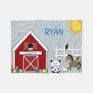 Farm Animals, Horse, Cow, Lamb Fleece Blanket