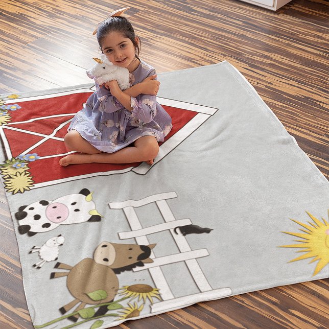 Farm Animals Horse Cow Lamb Red Barn Fleece Blanket (Creator Uploaded)