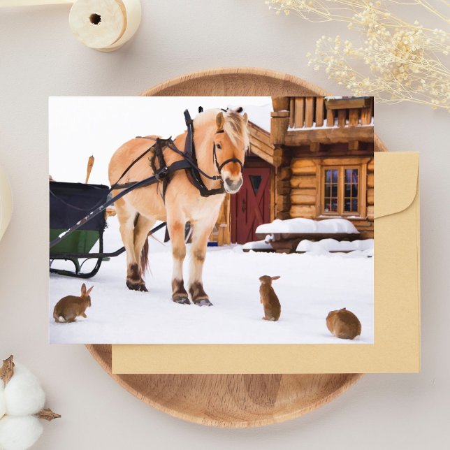 Farm animals horse rabbits snow postcard (Creator Uploaded)