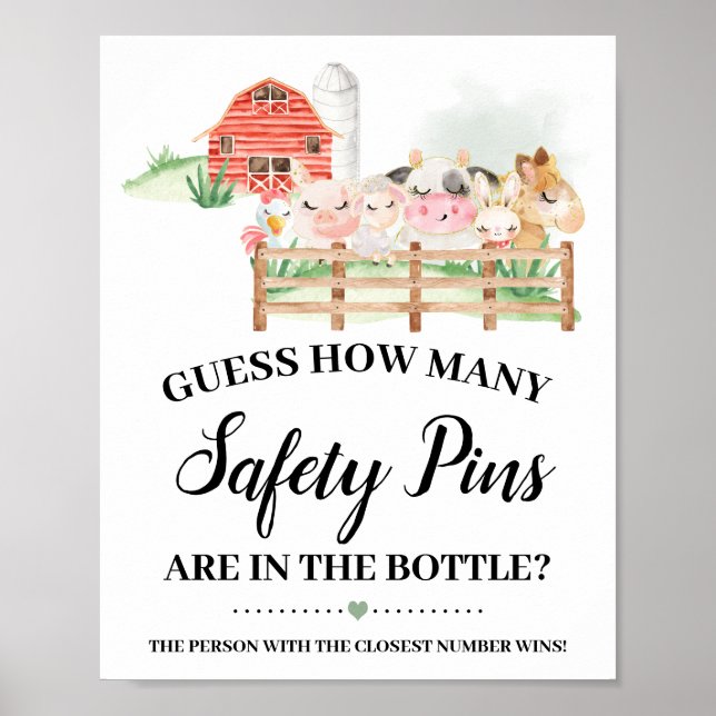 Farm Animals How many Safety Pins shower game Poster (Front)