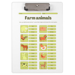 Farm Animals Identification Educational Worksheet Clipboard