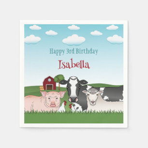 Farm Animals Illustration Kid's Barnyard Birthday Napkin