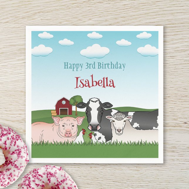 Farm Animals Illustration Kid's Barnyard Birthday Napkin (Creator Uploaded)
