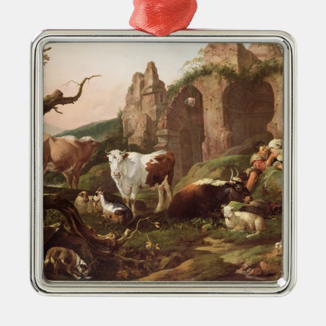 Farm animals in a landscape, 1685 metal tree decoration (Front)