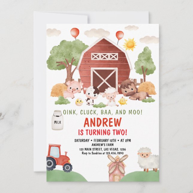 Farm Animals Kids Birthday  Invitation (Front)
