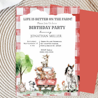 Farm Animals Kids Birthday Party Invitation