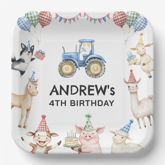 Farm Animals Kids Birthday Party Paper Plates (Front)