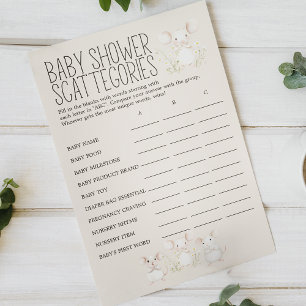 Farm Animals Meadow Baby Shower Scattegories Game Flyer