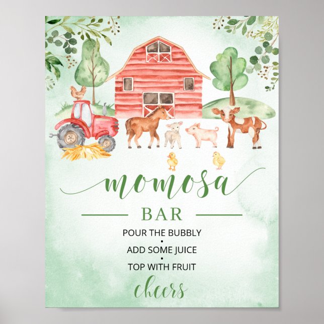 Farm animals momosa bar sign for baby shower (Front)