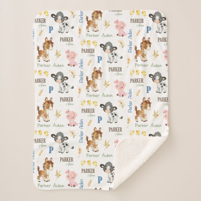 Farm Animals Name Repeat Blanket | 30x40 Sherpa (Front)