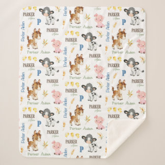 Farm Animals Name Repeat Blanket | 50x60 Sherpa