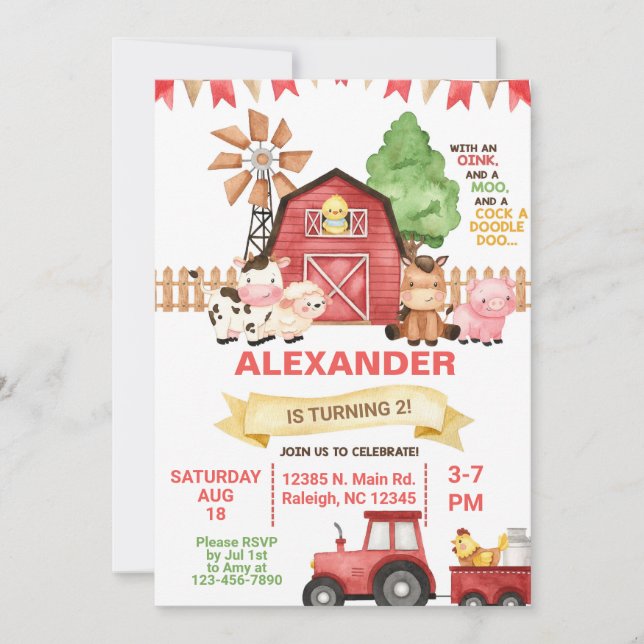 Farm animals neutral gender birthday invitation. invitation (Front)