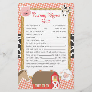 Farm Animals Nursery Rhyme Baby Shower Game